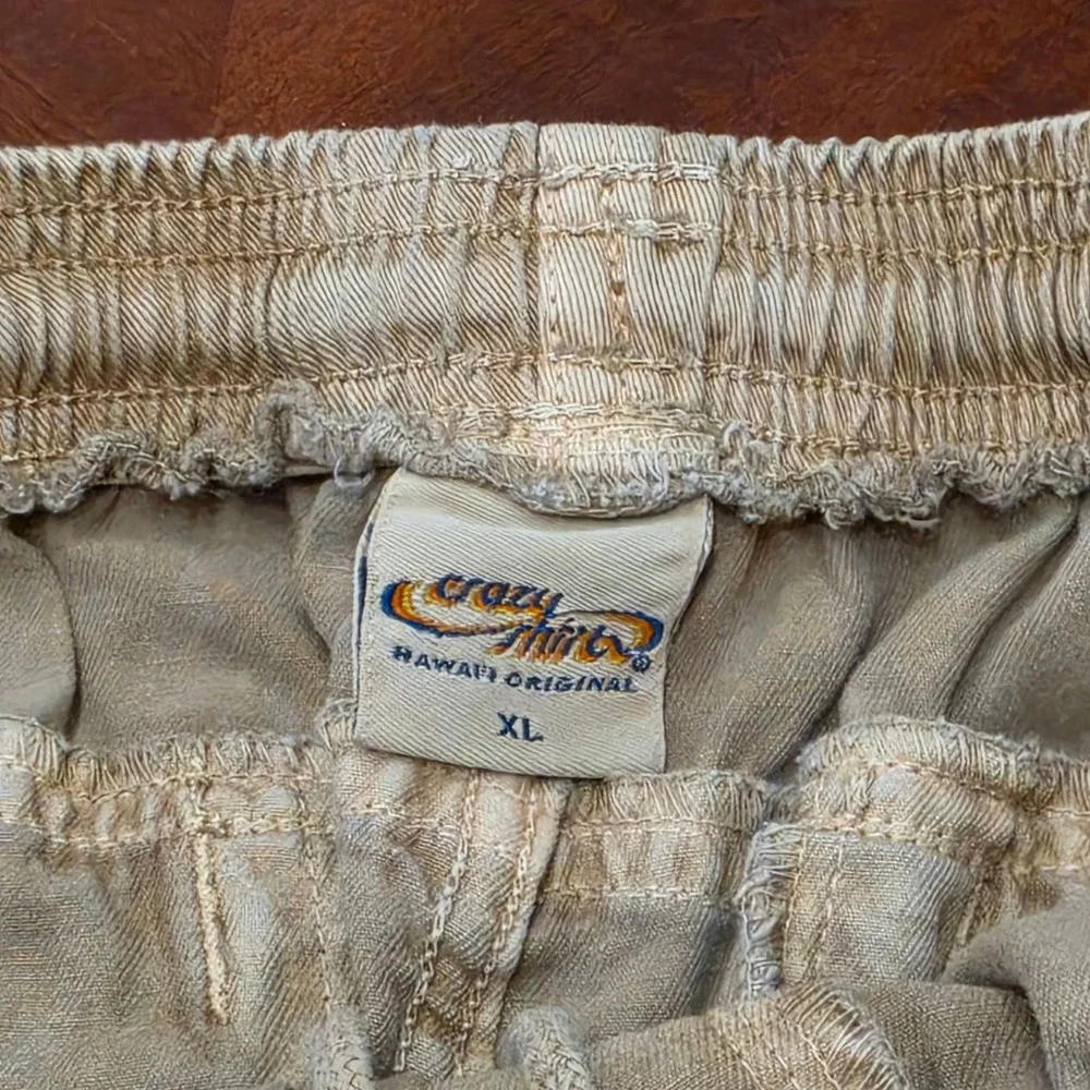 Crazy Shirts Pants Mens XL Tan Kona Coffee Dyed Relaxed Wide Leg Hawaii Casual